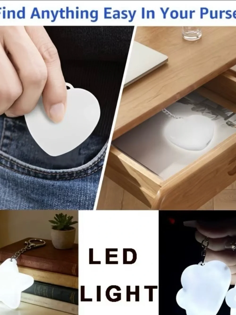Heart-Shaped LED Purse light- White Glow *NWT
